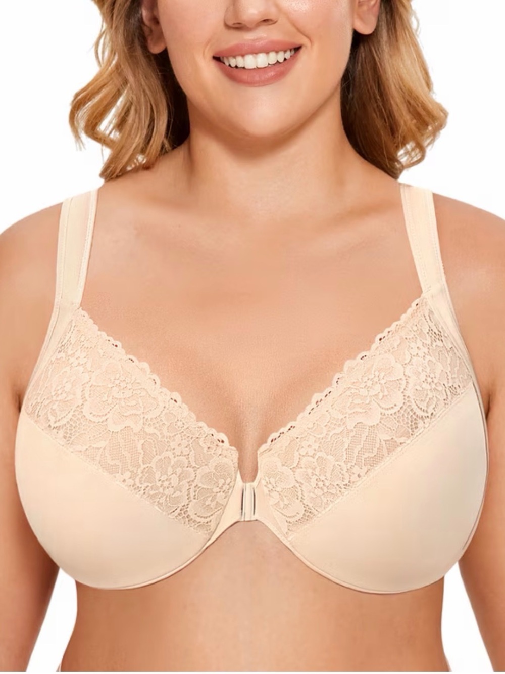 Delimira 48B  Style W657A Front Closure UW Support Gravel Beige Bra NWT